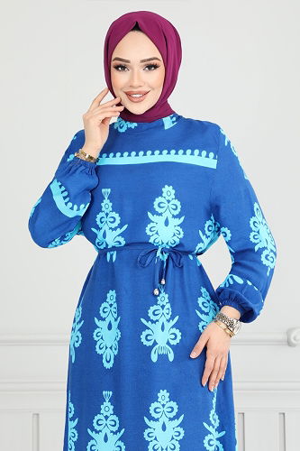 moda selvim Dress 802OZR1047-M Saxe - Thumbnail