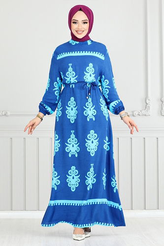 moda selvim الفستان نيلي 802OZR1047-M - Thumbnail