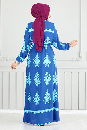 moda selvim الفستان نيلي 802OZR1047-M - Thumbnail