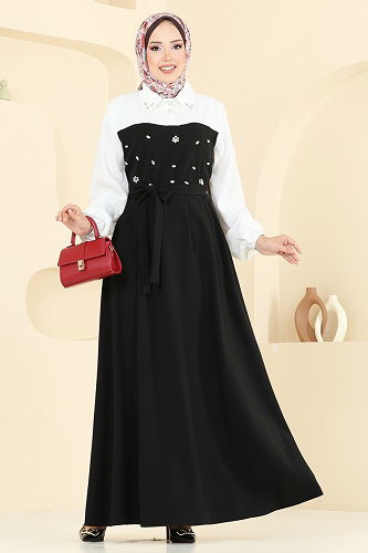 moda selvim الفستان أسود 8035ABK1075 - Thumbnail