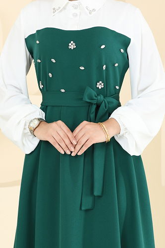 moda selvim Dress 8035ABK1075 Emerald - Thumbnail