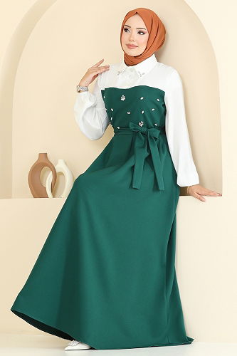 moda selvim Dress 8035ABK1075 Emerald - Thumbnail