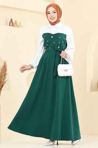 moda selvim Dress 8035ABK1075 Emerald - Thumbnail