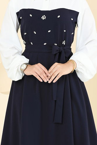 moda selvim Dress 8035ABK1075 Navy Blue - Thumbnail