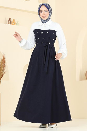 moda selvim الفستان كحلي 8035ABK1075 - Thumbnail