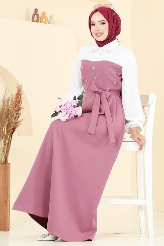 moda selvim الفستان وردي 8035ABK1075 - Thumbnail