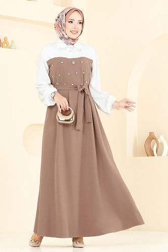 moda selvim الفستان بيج 8035ABK1075 - Thumbnail