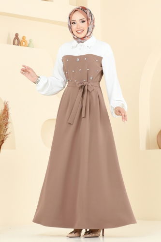 moda selvim الفستان بيج 8035ABK1075 - Thumbnail