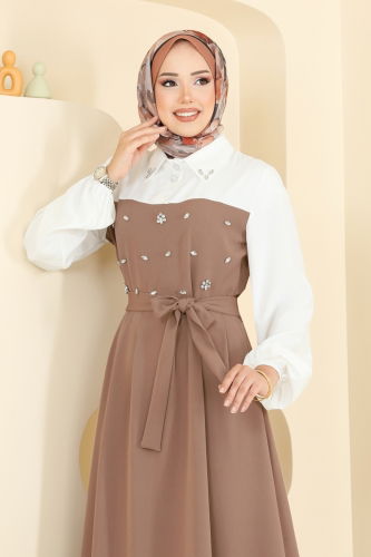 moda selvim الفستان بيج 8035ABK1075 - Thumbnail