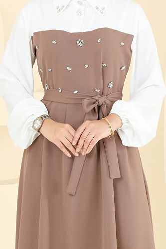 moda selvim الفستان بيج 8035ABK1075 - Thumbnail