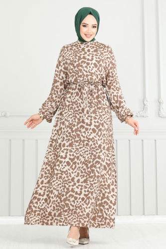 moda selvim Dress 803OZN1046 Light Brown - Thumbnail