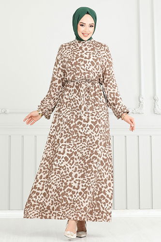 moda selvim الفستان بني فاتح 803OZN1046 - Thumbnail