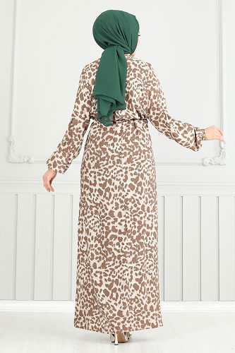 moda selvim الفستان بني فاتح 803OZN1046 - Thumbnail