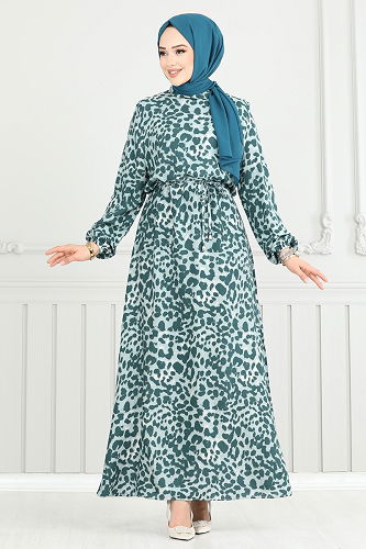 moda selvim الفستان بترولي 803OZN1046 - Thumbnail