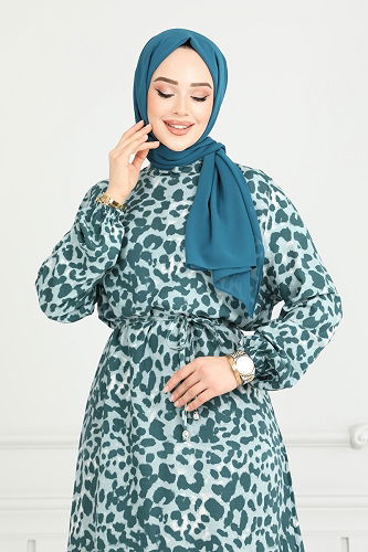 moda selvim الفستان بترولي 803OZN1046 - Thumbnail