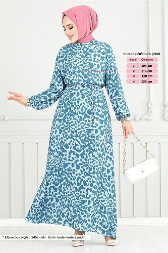 moda selvim Dress 803OZR1047-M Indigo - Thumbnail