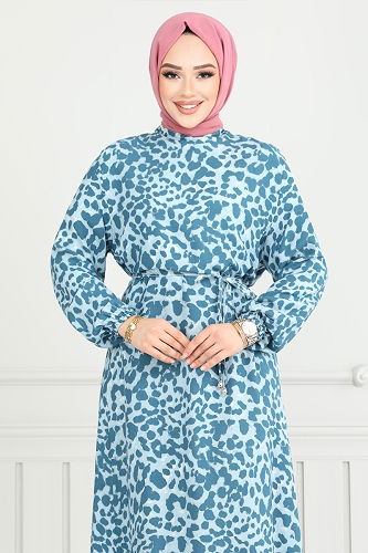 moda selvim Dress 803OZR1047-M Indigo - Thumbnail