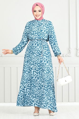 moda selvim الفستان ازرق 803OZR1047-M - Thumbnail