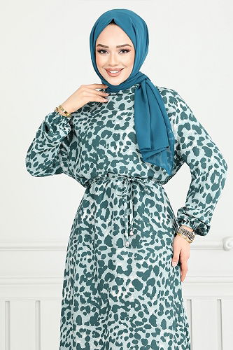 moda selvim الفستان بترولي 803OZR1047-M - Thumbnail