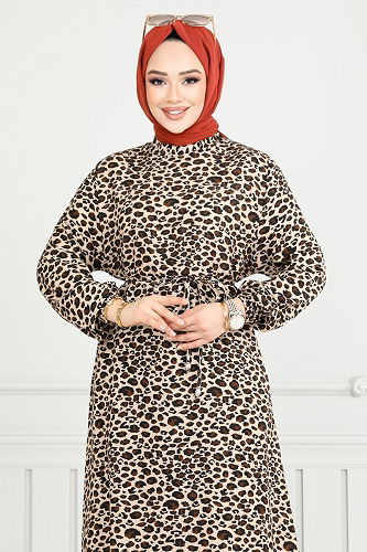 moda selvim الفستان بيج 803OZR1047-M - Thumbnail