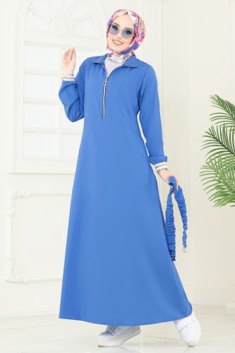 moda selvim Dress 804OZN1046 Blue - Thumbnail