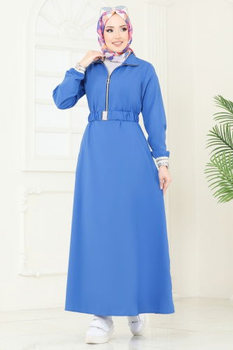 moda selvim Dress 804OZN1046 Blue - Thumbnail