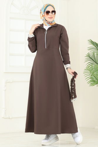 moda selvim Dress 804OZN1046 Brown - Thumbnail