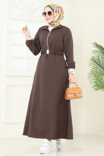 moda selvim Dress 804OZN1046 Brown - Thumbnail