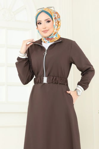 moda selvim Dress 804OZN1046 Brown - Thumbnail