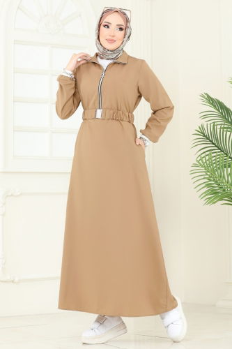 moda selvim Dress 804OZN1046 Latte - Thumbnail