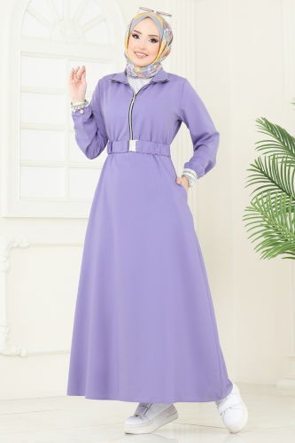 moda selvim Dress 804OZN1046 Lilac - Thumbnail