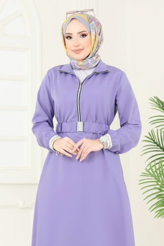 moda selvim Dress 804OZN1046 Lilac - Thumbnail