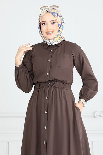 moda selvim Dress 805OZN1046 Brown - Thumbnail