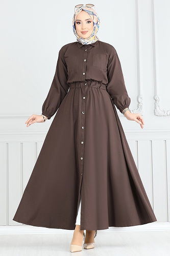 moda selvim الفستان بني 805OZN1046 - Thumbnail