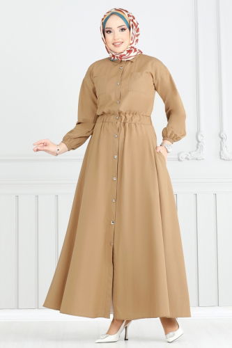 moda selvim Dress 805OZN1046 Latte - Thumbnail