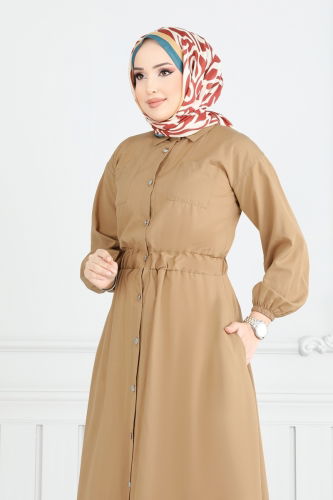 moda selvim Dress 805OZN1046 Latte - Thumbnail