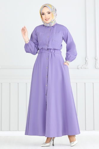 moda selvim الفستان ليلكي 805OZN1046 - Thumbnail