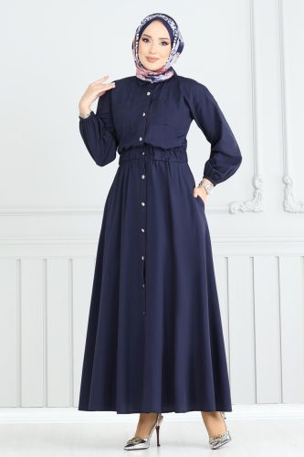 moda selvim Dress 805OZN1046 Navy Blue - Thumbnail