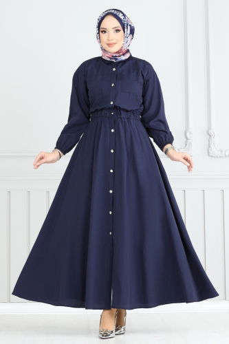 moda selvim Dress 805OZN1046 Navy Blue - Thumbnail