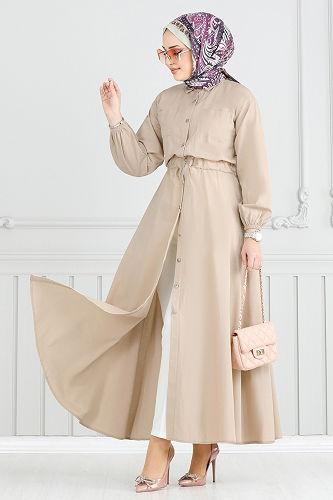 moda selvim الفستان بيج 805OZN1046 - Thumbnail