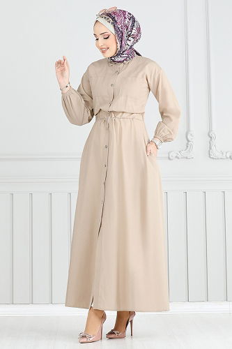 moda selvim الفستان بيج 805OZN1046 - Thumbnail