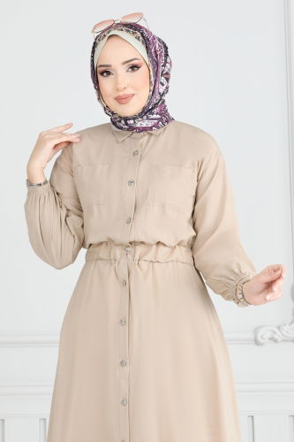 moda selvim الفستان بيج 805OZN1046 - Thumbnail