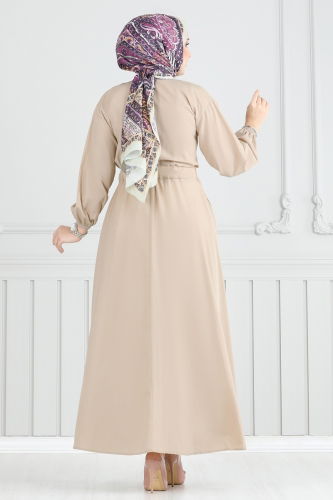moda selvim الفستان بيج 805OZN1046 - Thumbnail