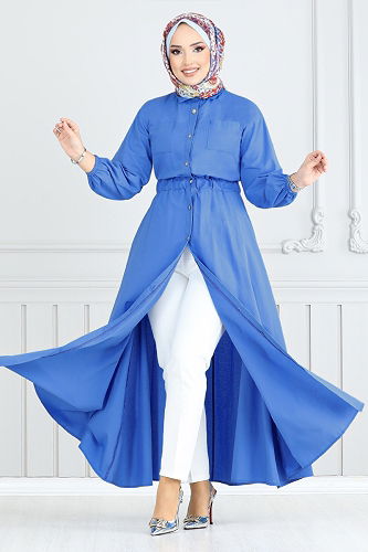 moda selvim Dress 805OZR1047-M Blue - Thumbnail