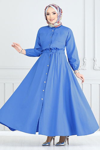 moda selvim Dress 805OZR1047-M Blue - Thumbnail