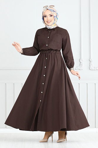 moda selvim الفستان بني 805OZR1047-M - Thumbnail