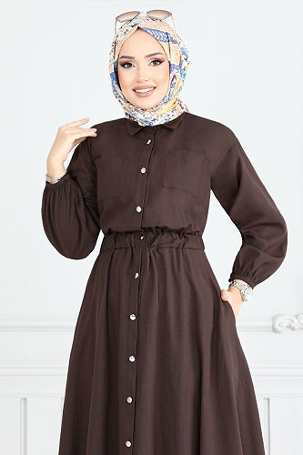 moda selvim الفستان بني 805OZR1047-M - Thumbnail