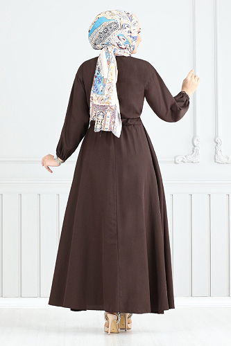 moda selvim الفستان بني 805OZR1047-M - Thumbnail