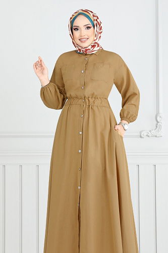 moda selvim Dress 805OZR1047-M Latte - Thumbnail