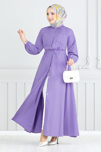 moda selvim Dress 805OZR1047-M Lilac - Thumbnail